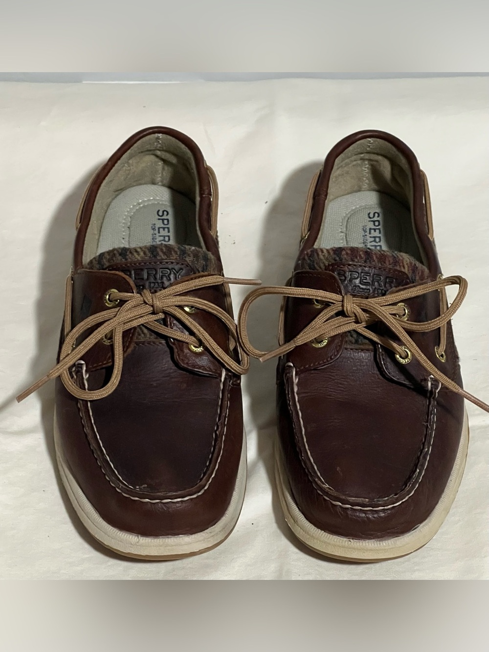 Sperry Top Sider Women’s Dark Brown Leather Boat Shoes with Tan Laces